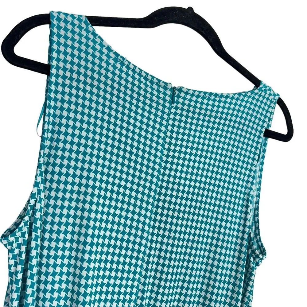 Michael Kors Teal White Houndstooth Print Sleeveless Jumpsuit Women's Size Large
